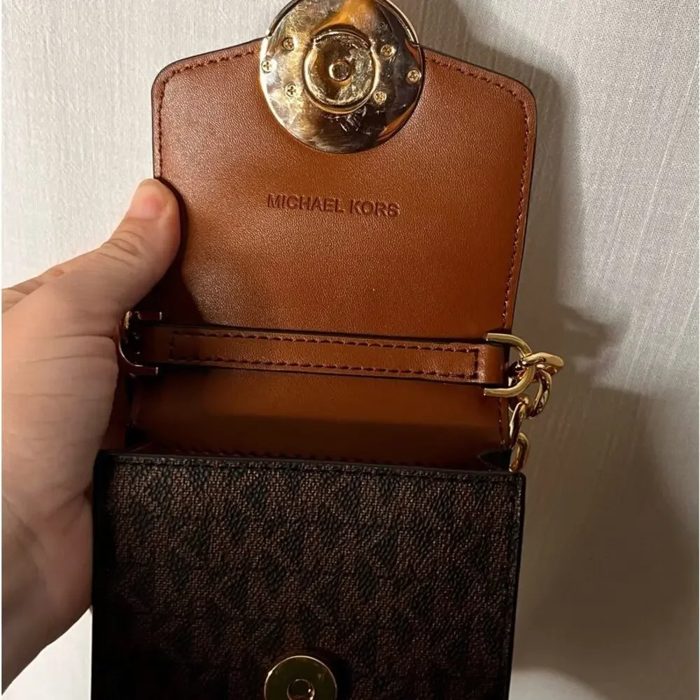 Michael Kors Fulton Sport Logo Crossbody Phone Wallet Bag Brown Leather